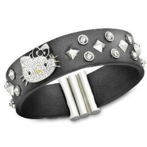 Rare Swarovski Hello kitty Sanrio goth Black leather Studded Bracelet